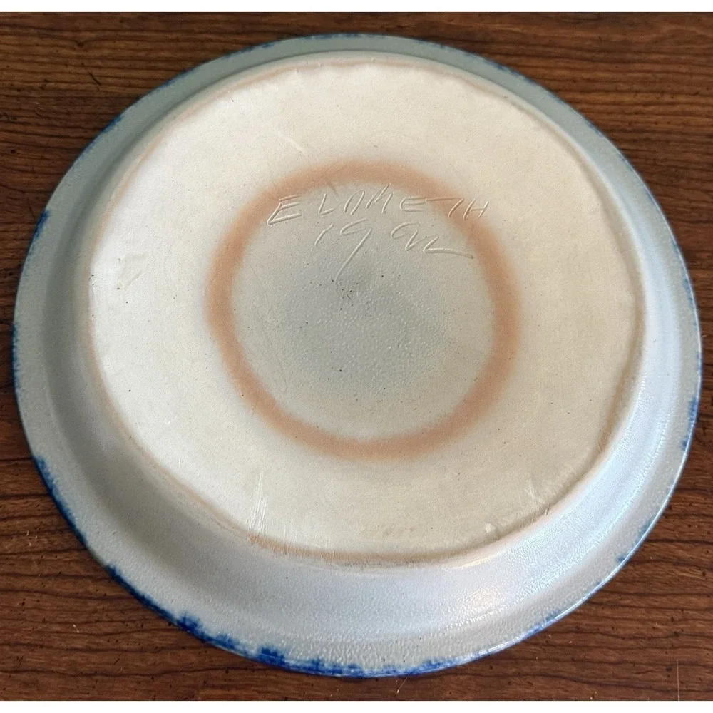 Salt Glazed Ceramic Pottery Eldreth Pottery 1992 Signed Santa Claus Plate‎ Blue